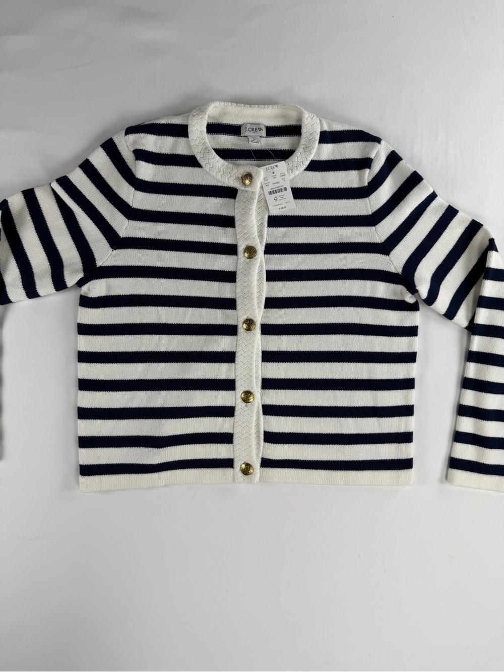 J. Crew Nautical Inspired Navy and White Striped - Gold Button Cardigan  NWT -Sm - Picture 2 of 16